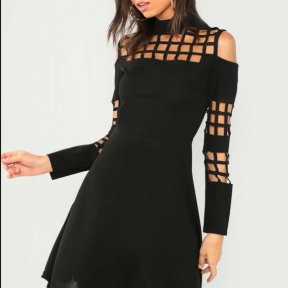 SHEIN Dresses & Skirts - SHEIN SHEIN Cold Shoulder Cage Panel Flare Dress